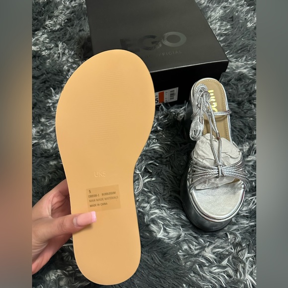 EGO Silver Lace Up Platform Wedges - Picture 5 of 5